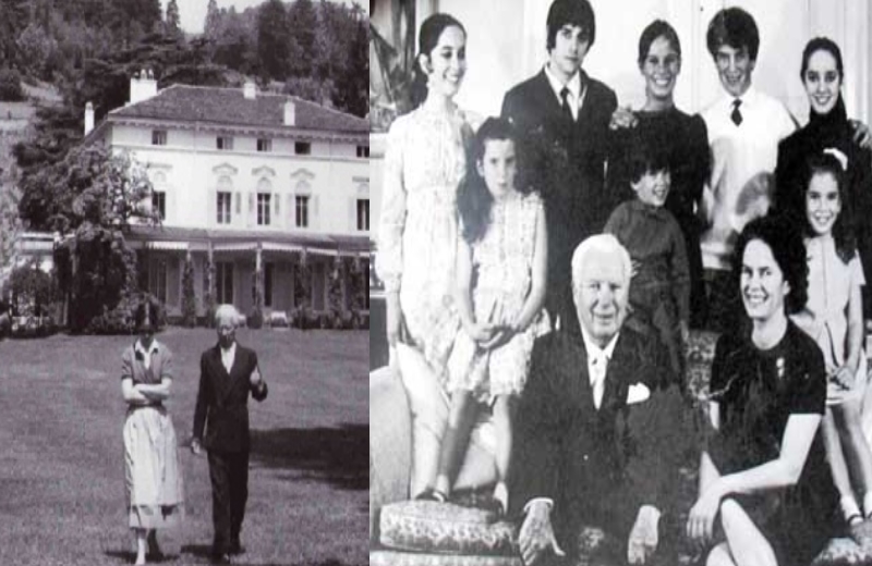 Charlie Chaplin e a esposa e os filhos