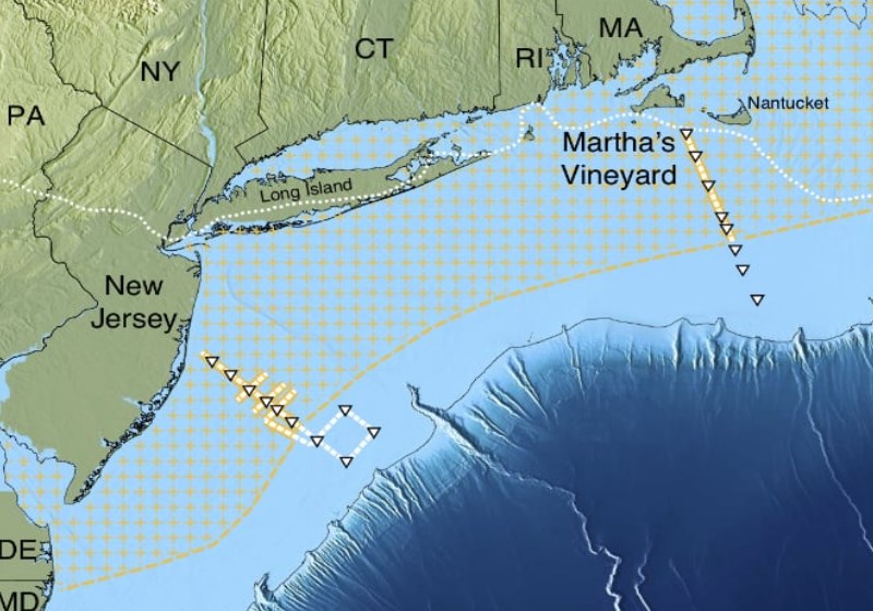 A localizaÃ§Ã£o do aquÃ­fero de 2.800 kmÂ³ na costa leste americana Foto: CIENTIFIC REPORTS, 2019