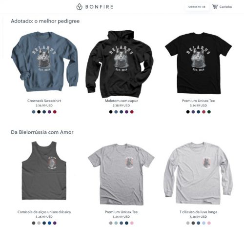 Camisetas com Belarus - Foto: reprodução / Bonfire.com