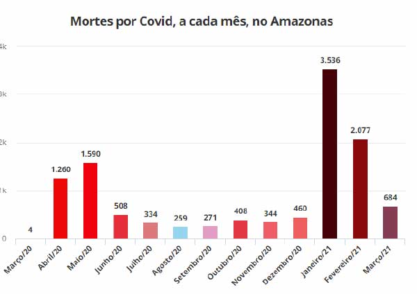 Gráfico aponta queda muito positiva nas mortes por covid-19 no estado. - Fonte: Fundação de Vigilância em Saúde (FVS-AM)
