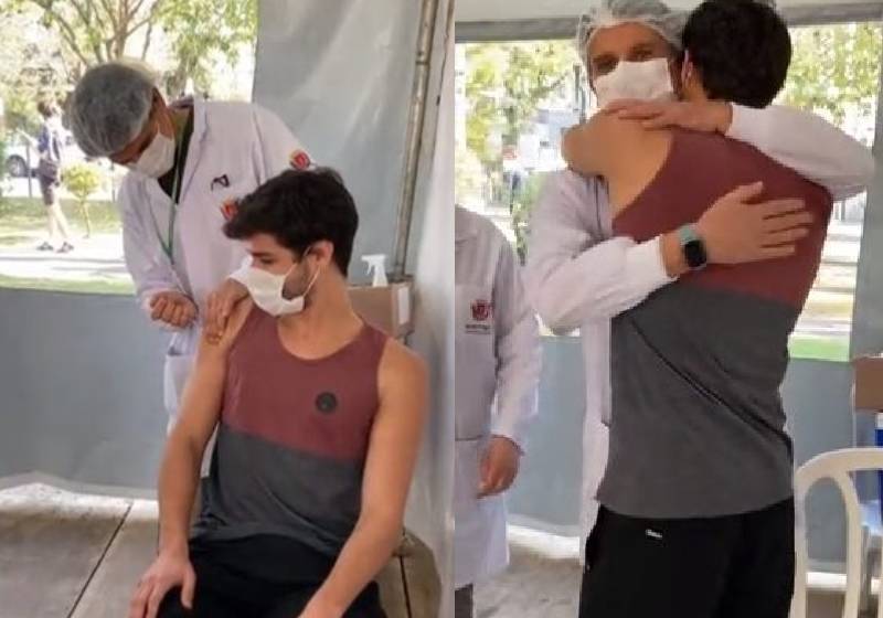 Pai vacinou o filho neste fim de semana: “Meu pai me vacinou!! To emocionado até agora"- Fotos: reprodução / Twitter
